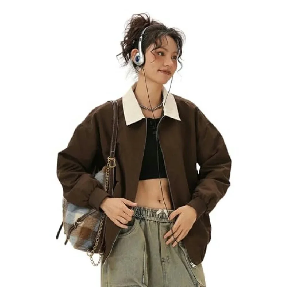 Lightweight Vintage Barn Jacket with Corduroy Collar, Zip Up